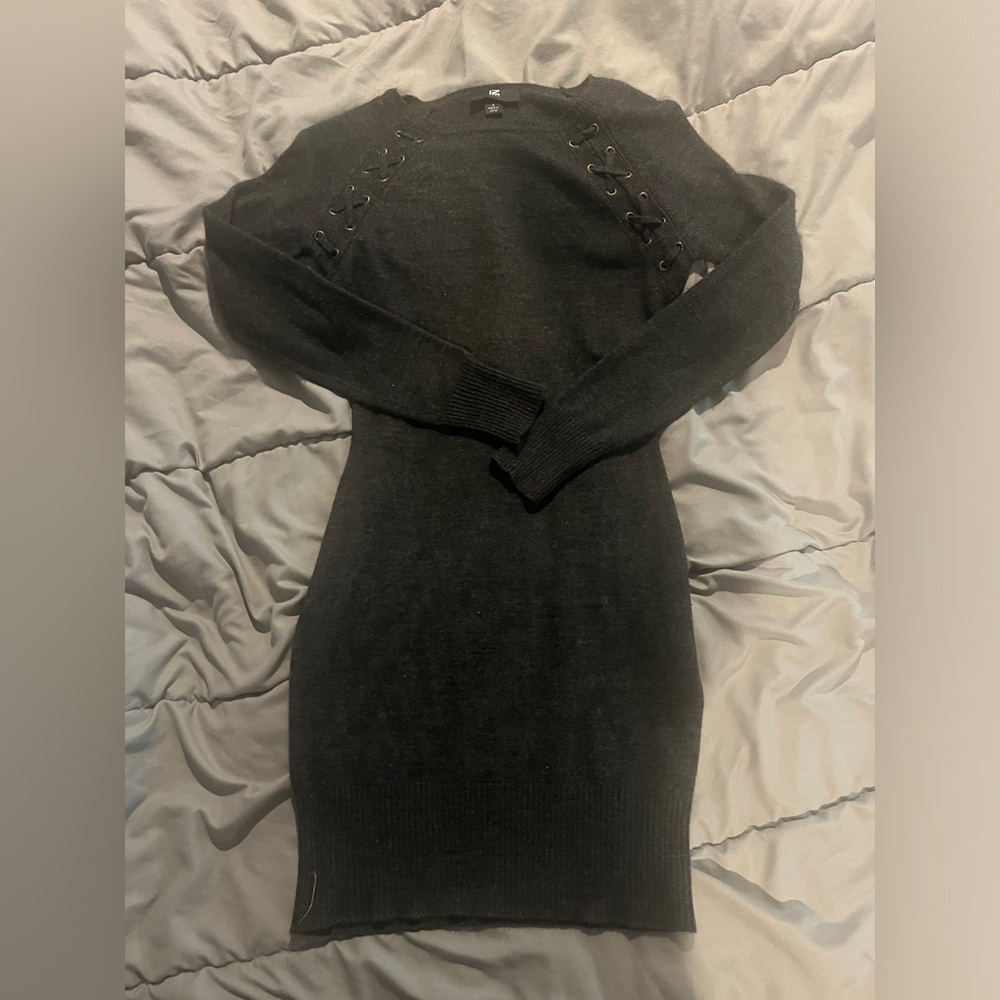Fitted gray sweater dress